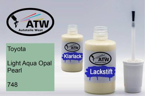 Toyota, Light Aqua Opal Pearl, 748: 20ml Lackstift + 20ml Klarlack - Set, von ATW Autoteile West.